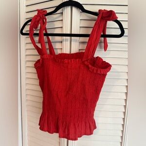 Billabong Red Smocked Ruffled Tank Top